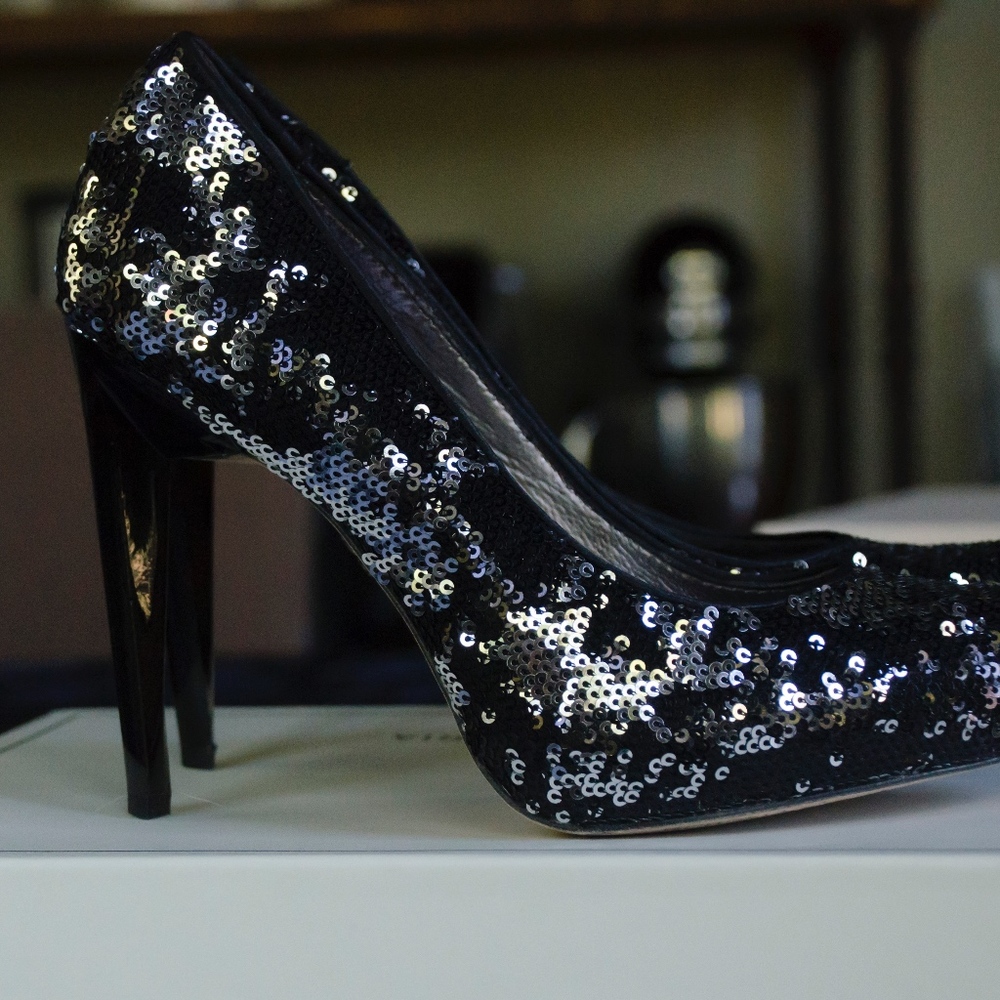 BCBG Max Azria "Savannah" 2-Tone Black Sequin Pump